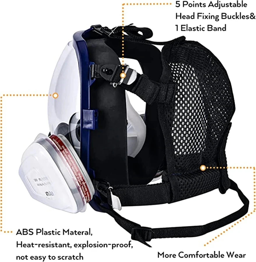 Masque à Gaz Chimique 6800 — Respirateur Anti-poussière et Anti-buée avec Filtres pour Gaz Organiques, Gaz Acides, Ammoniac et Soudure - BLACKBEARD OUTDOOR INDUSTRIES