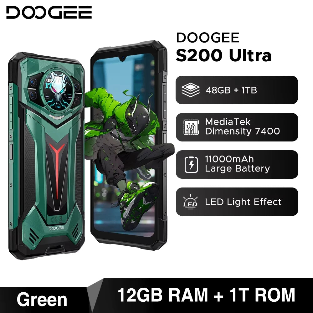 DOOGEE S200 Ultra 5G – Smartphone robuste 6,72'' 120Hz, 11000 mAh, 48 Go + 1 To, charge 66W, Android 15 (Dimensity 7400, NFC) - BLACKBEARD OUTDOOR INDUSTRIES