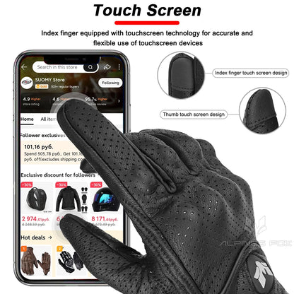 Gants Moto Cuir Vintage ALPINES FOX – Tactile Anti-Dérapant Respirant