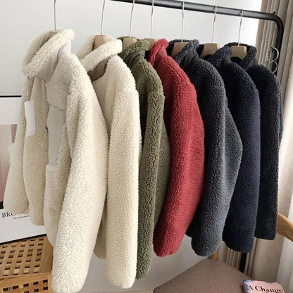 Autumn and Winter Japanese Men's and Women's Fleece Stand Neck Jacket Couple Zipper Loose Warm Lamb Wool Coat Solid Color Jacket BLACKBEARD OUTDOOR INDUSTRIES