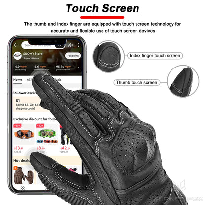Gants Moto Cuir Rétro Homme Femme – Homologués CE, Écran Tactile, Taille M à XXL