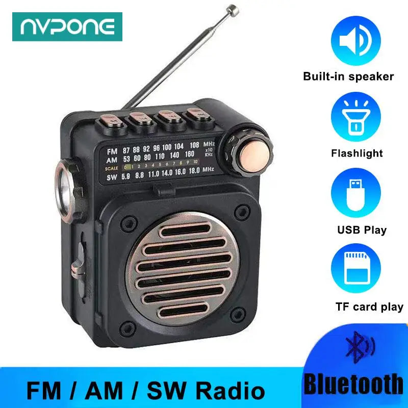 FM AM SW Stereo Pocket Mini Radio Wireless Bluetooth with LED Flashlight Ma boutique