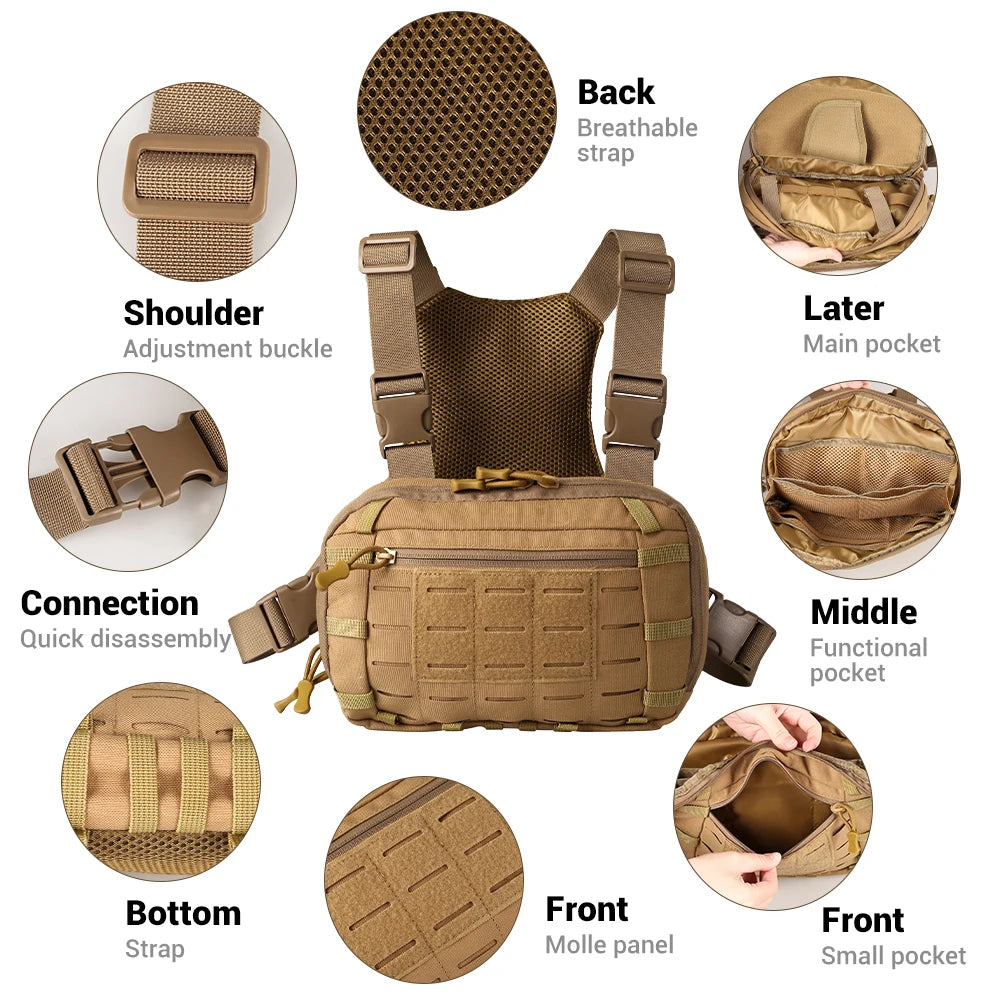 Sac de Poitrine Tactique avec Étui Pistolet – Pouch MOLLE EDC Utility Chest Rig - BLACKBEARD OUTDOOR INDUSTRIES