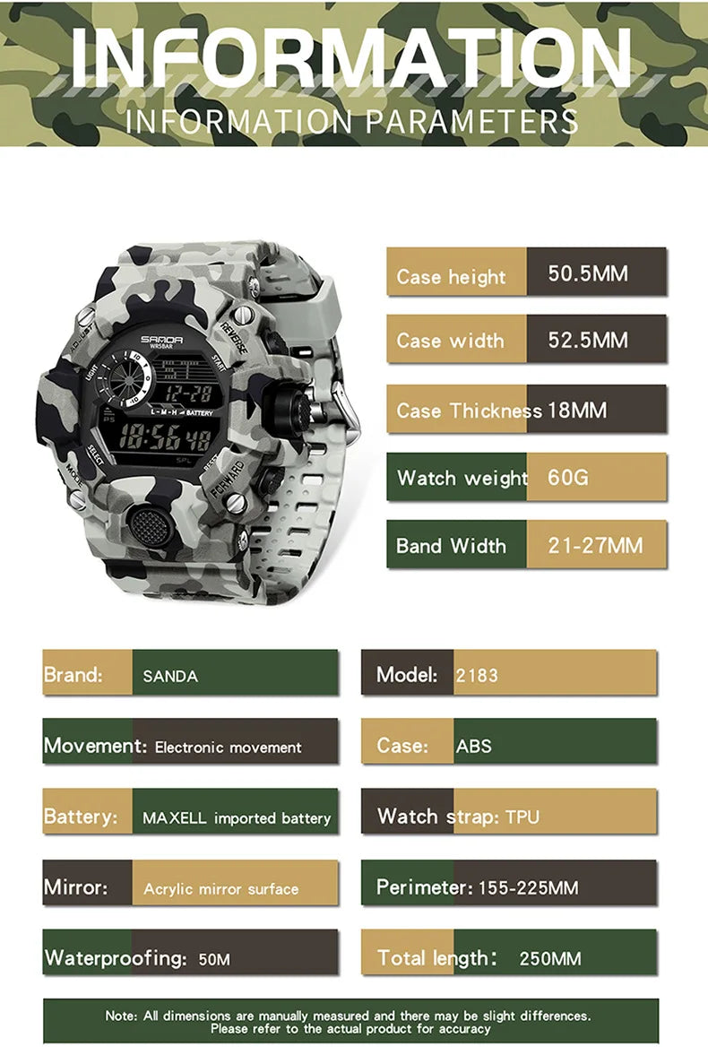 SANDA 2183 – Montre Électronique Homme - BLACKBEARD OUTDOOR INDUSTRIES