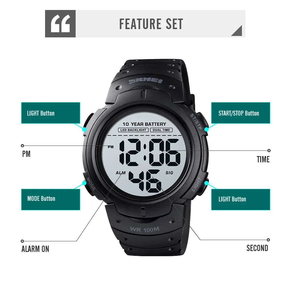 SKMEI 1560 – Montre Digitale Homme 100M Étanche - BLACKBEARD OUTDOOR INDUSTRIES