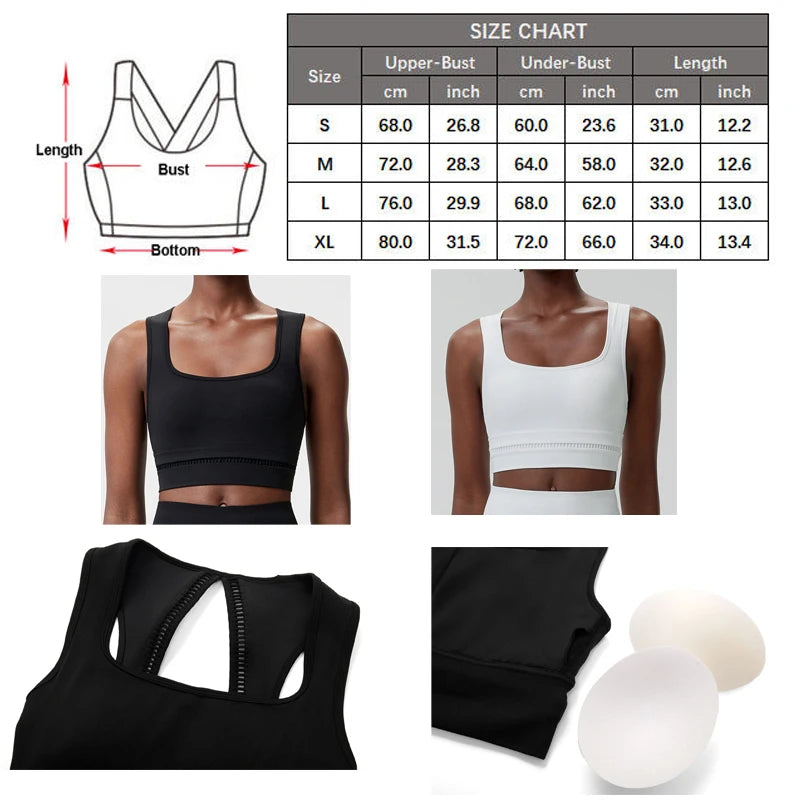 Brassière Sport Femme Col Carré – Maintien Fort, Yoga, Running, Fitness