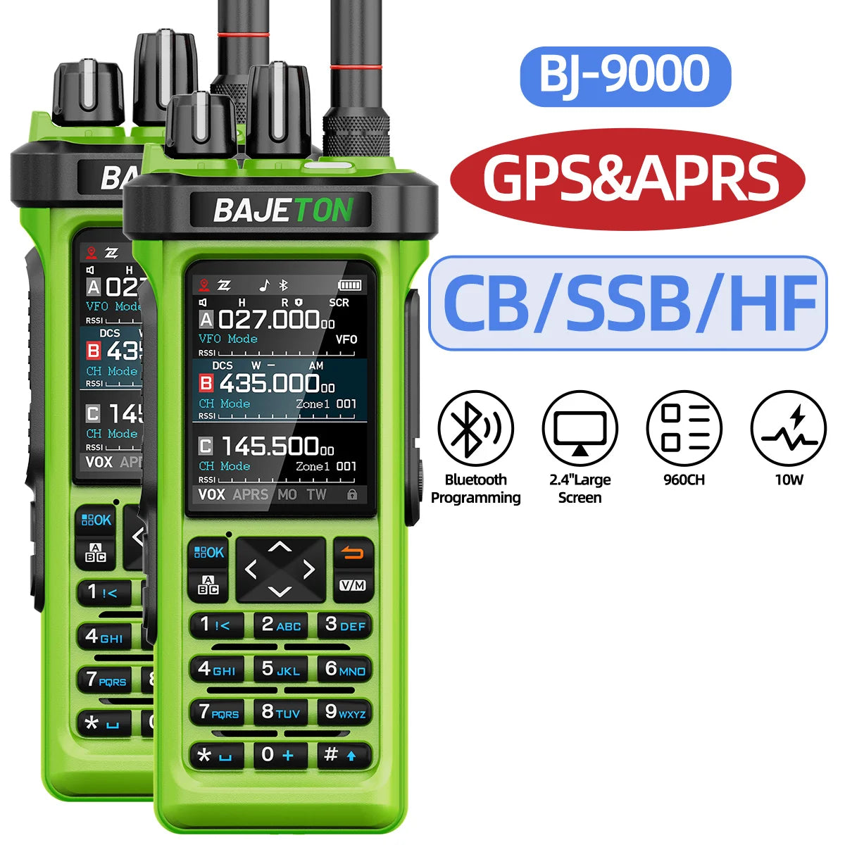BAJETON BJ-9000 – talkie-walkie APRS GPS 10W, VHF/UHF & CB 27 MHz, récepteur AM/FM/SSB, programmation Bluetooth, USB‑C, triple veille - BLACKBEARD OUTDOOR INDUSTRIES