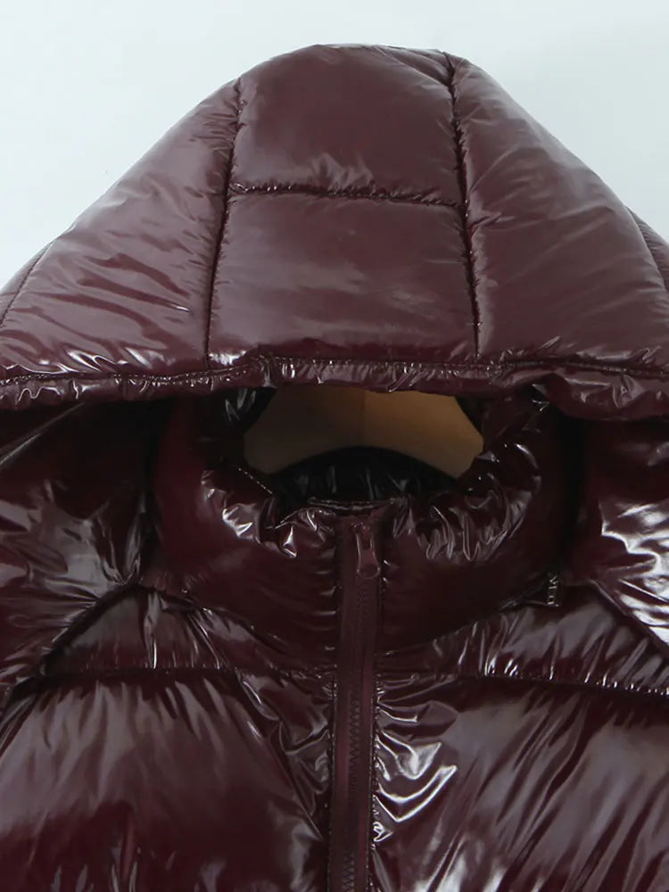 Doudoune brillante femme à capuche
