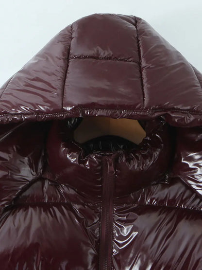 Doudoune brillante femme à capuche