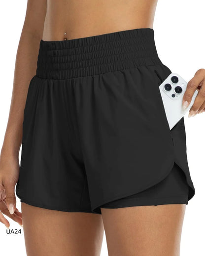 Short 2-en-1 Taille Haute Femme Séchage Rapide – Poche Zippée, Ceinture Élastique | Running, Gym, Yoga, Fitness | XS à XXL | 6 Coloris - BLACKBEARD OUTDOOR INDUSTRIES