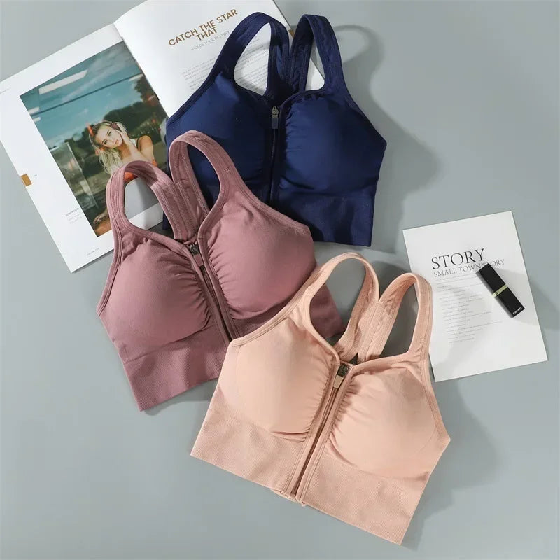 Brassière Sport Femme Zip Frontal – Soutien-Gorge Running Yoga Respirant