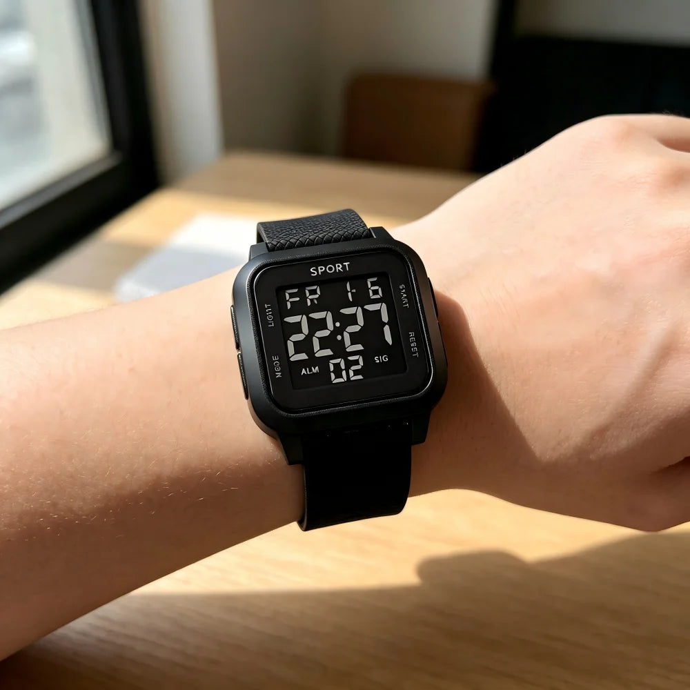 Montre digitale sport 45 mm – Style militaire & rétroéclairage LED