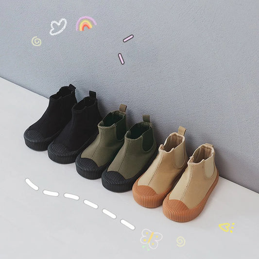 Bottines Mi-Mollet Enfant Toile Antidérapantes – Boots Fashion Unisexe Printemps EU 22-31