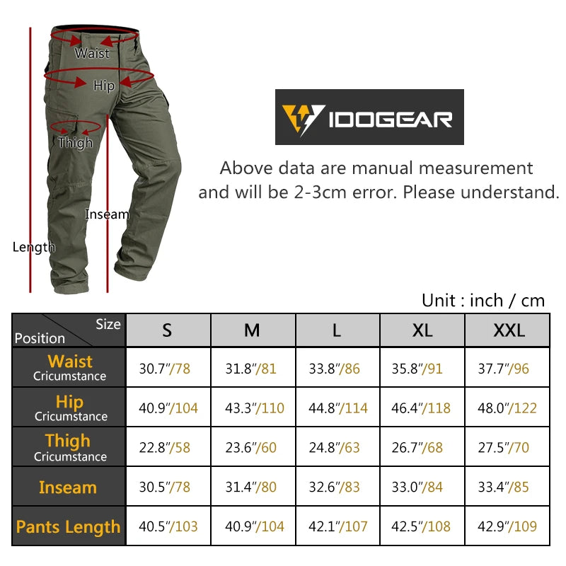 Pantalon tactique IDOGEAR leger respirant slim fit outdoor tailles