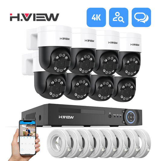 Kit Vidéosurveillance POE H.VIEW 5MP/8MP — NVR 8 Canaux + 4/6/8 Caméras IP Extérieur avec Détection IA - BLACKBEARD OUTDOOR INDUSTRIES