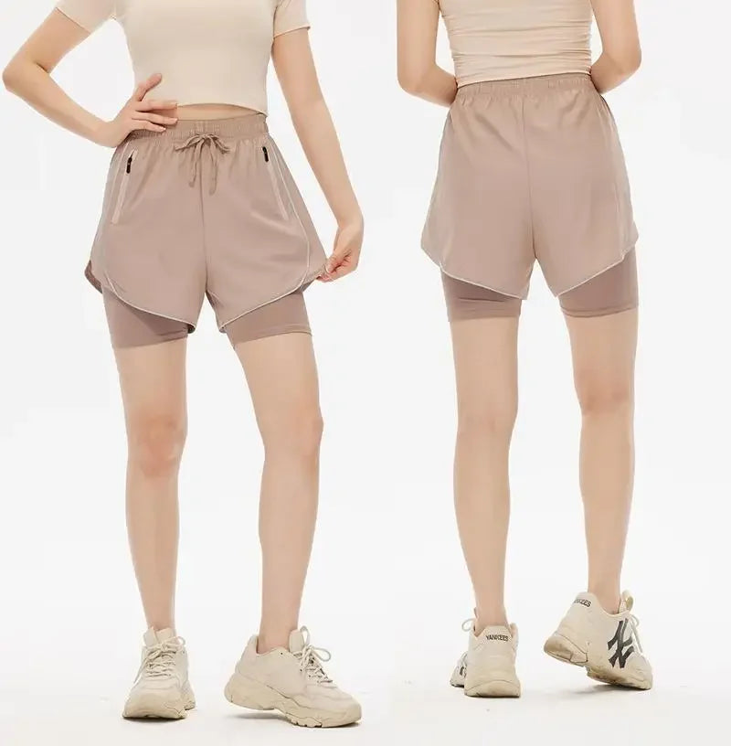 Shorts de Sport Femme 2-en-1 Taille Haute - Séchage rapide • Poche zippée • Confort anti-exposition - BLACKBEARD OUTDOOR INDUSTRIES