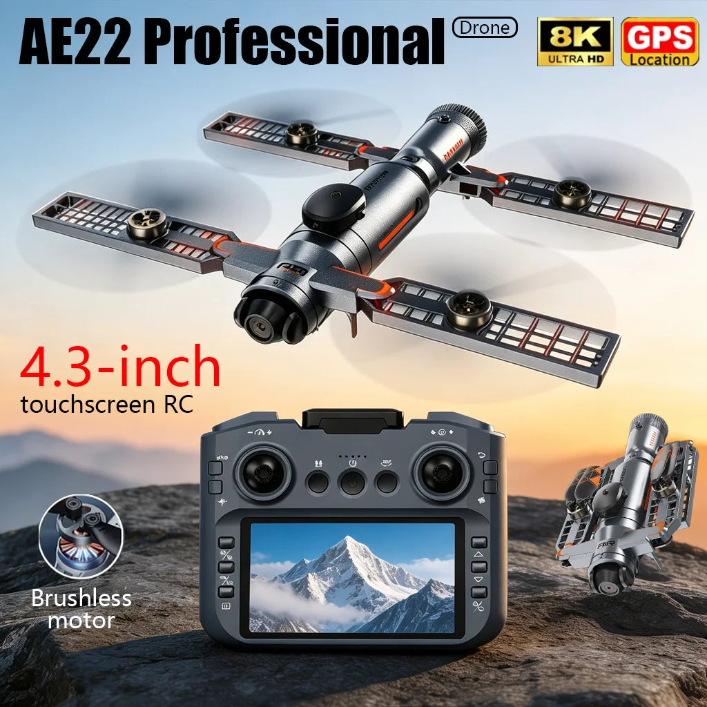 Drone AE22 Brushless 4K/8K – Écran 4,3" | GPS, Évitement d'obstacles, FPV WiFi 5G, Pliable