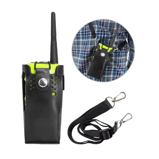 Holster Cuir PU Radio – Étui de Transport avec Bandoulière Nylon pour Motorola GP328, GP3188, CP200, HT750, MTX900