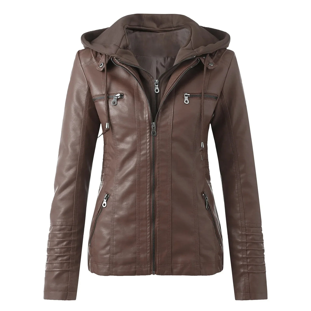 Veste femme effet cuir à capuche – Style biker zippé