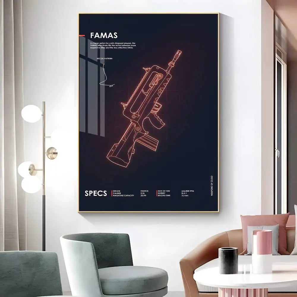 Poster Néon Armes – Affiche Murale Cool Gun Style Urbain, Décoration Salon & Chambre (Sans Cadre, Waterproof)