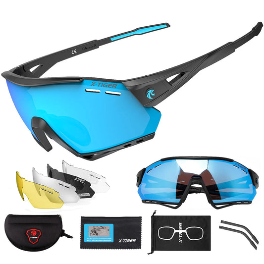 X-TIGER Lunettes de Cyclisme 5 Verres – UV400, Polarisées – Pour Vélo, Running, Pêche & Sports Extérieurs - BLACKBEARD OUTDOOR INDUSTRIES