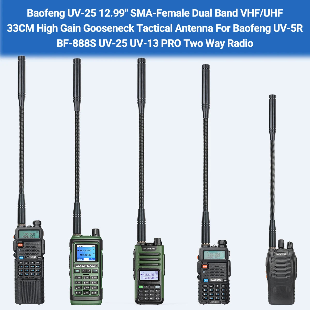 Antenne Gooseneck Tactique Baofeng UV-25 SMA-Femelle VHF/UHF – 5 dBi
