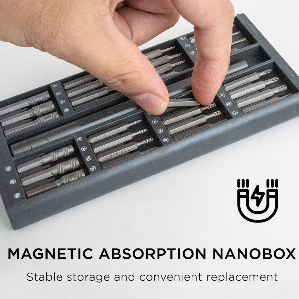 Suli Set de Tournevis de Précision Magnétique 25 en 1 / 63 en 1 – Kit Mini Outils Professionnel pour Réparation Téléphone, PC, Bricolage, avec Embouts Torx, Hex, et Plus - BLACKBEARD OUTDOOR INDUSTRIES