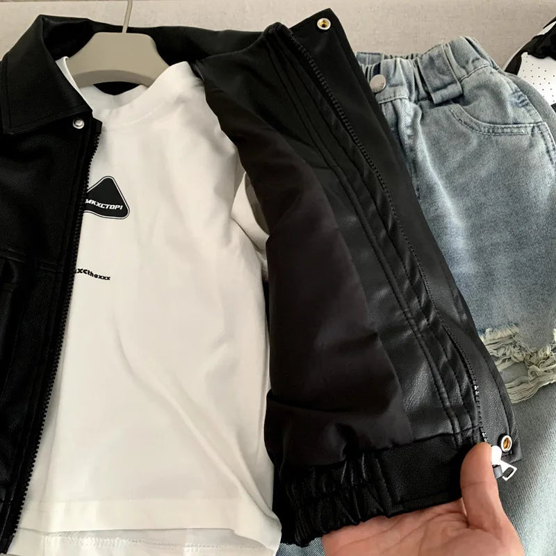 Veste en Cuir Enfant Style Coréen – Blouson Casual Unisexe Printemps