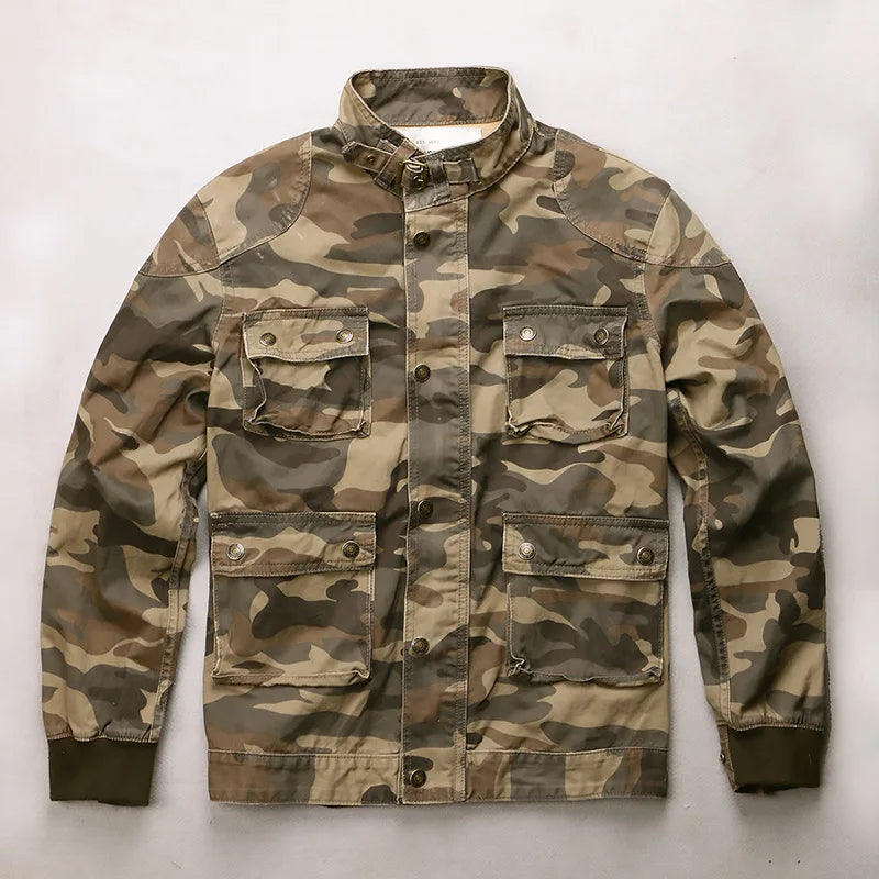 Casual Camouflage Cargo Jacket Mens Cotton Multi Pocket Tactical Coats Stand Collar Fashion Vintage Autumn Bomber Outwear BLACKBEARD OUTDOOR INDUSTRIES