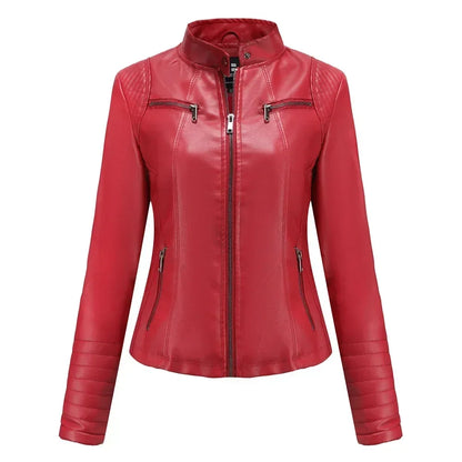 Veste Simili Cuir Moto Femme – 6 Coloris, Col Montant Zip, Printemps Automne