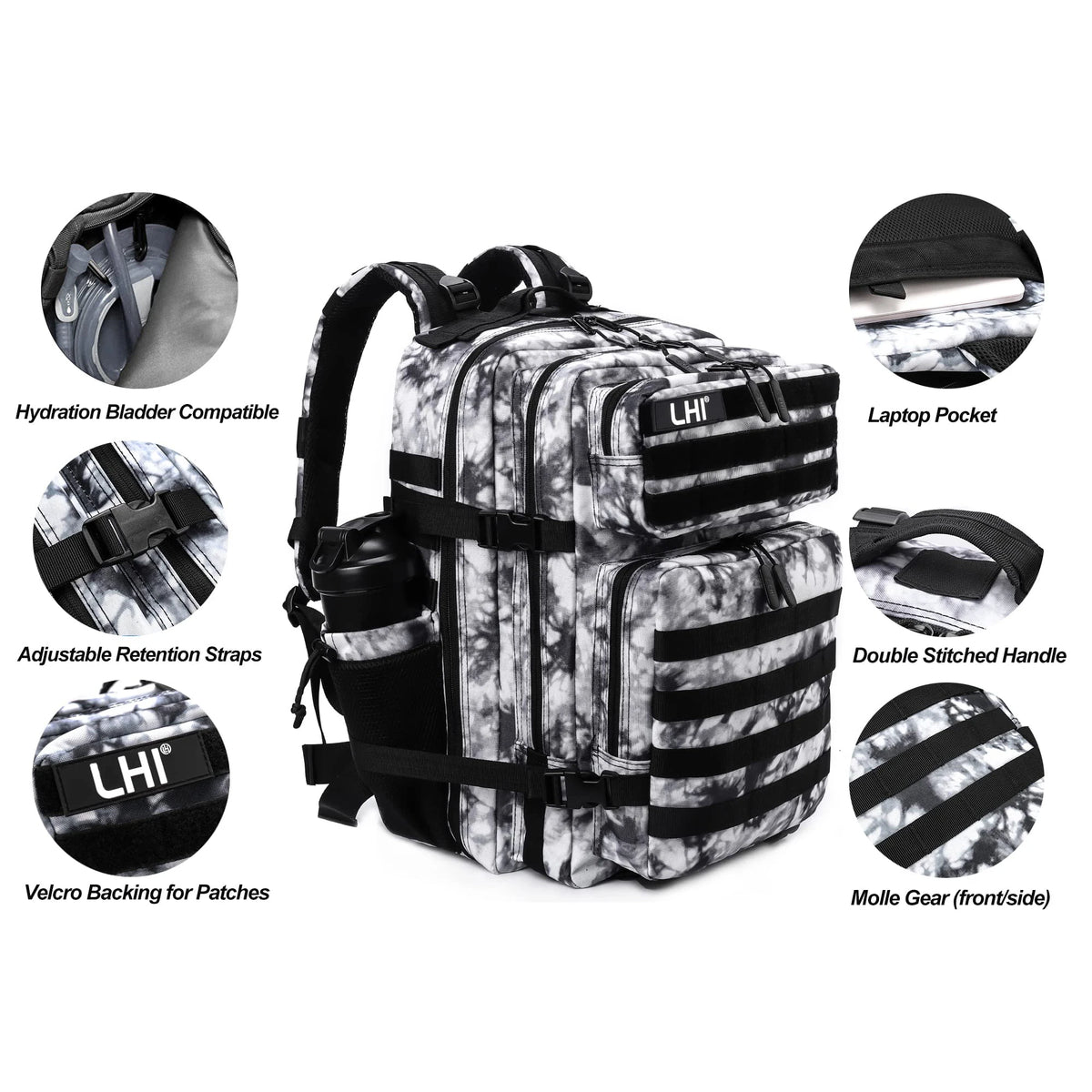Sac à dos tactique 45 L avec système MOLLE et compartiment PC
