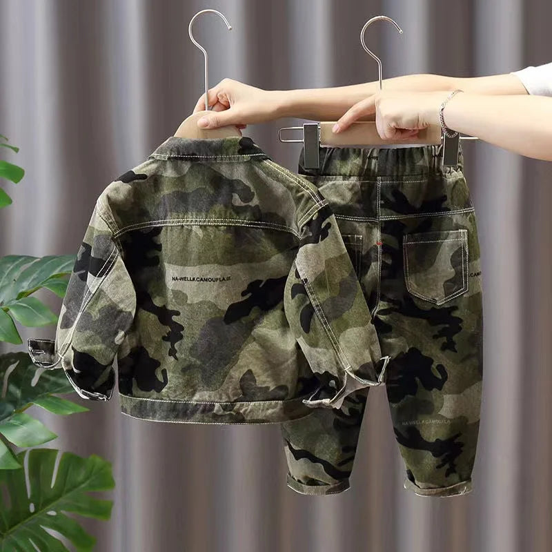 Ensemble 2 Pièces Camouflage Militaire Garçon – Veste + Pantalon Coton – Printemps Automne – 2 à 9 Ans