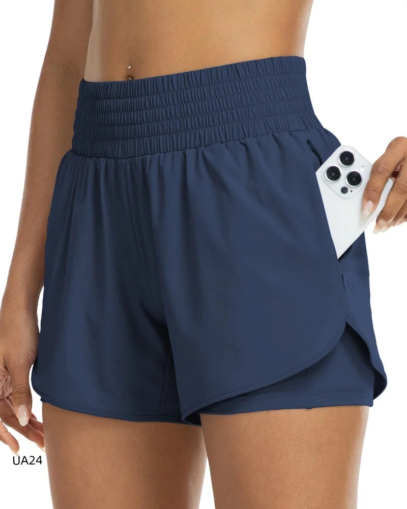 Short 2-en-1 Taille Haute Femme Séchage Rapide – Poche Zippée, Ceinture Élastique | Running, Gym, Yoga, Fitness | XS à XXL | 6 Coloris - BLACKBEARD OUTDOOR INDUSTRIES