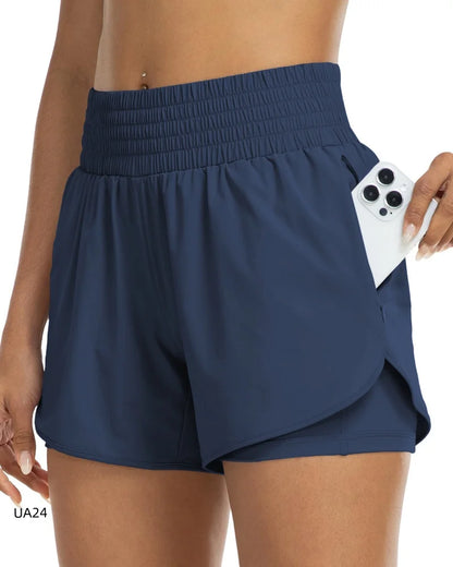 Short 2-en-1 Taille Haute Femme Séchage Rapide – Poche Zippée, Ceinture Élastique | Running, Gym, Yoga, Fitness | XS à XXL | 6 Coloris - BLACKBEARD OUTDOOR INDUSTRIES