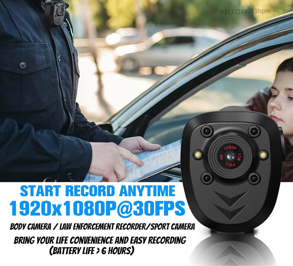 Mini Caméra Corporelle HD 1080P – Vision Nocturne IR, Enregistrement en Boucle, Batterie 800 mAh, Clip 360°, Sans ou Avec Carte SD