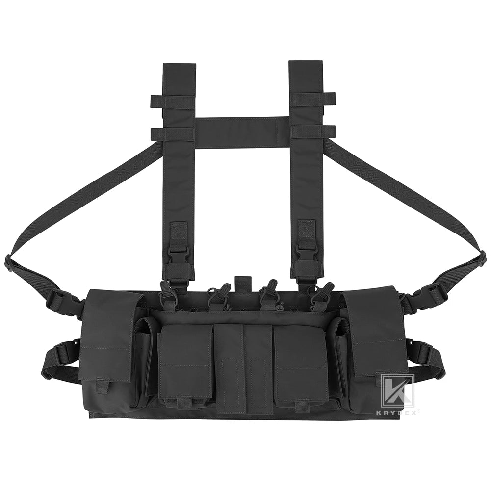 Chest rig tactique léger discret avec harnais en H, porte-chargeurs et poches radio