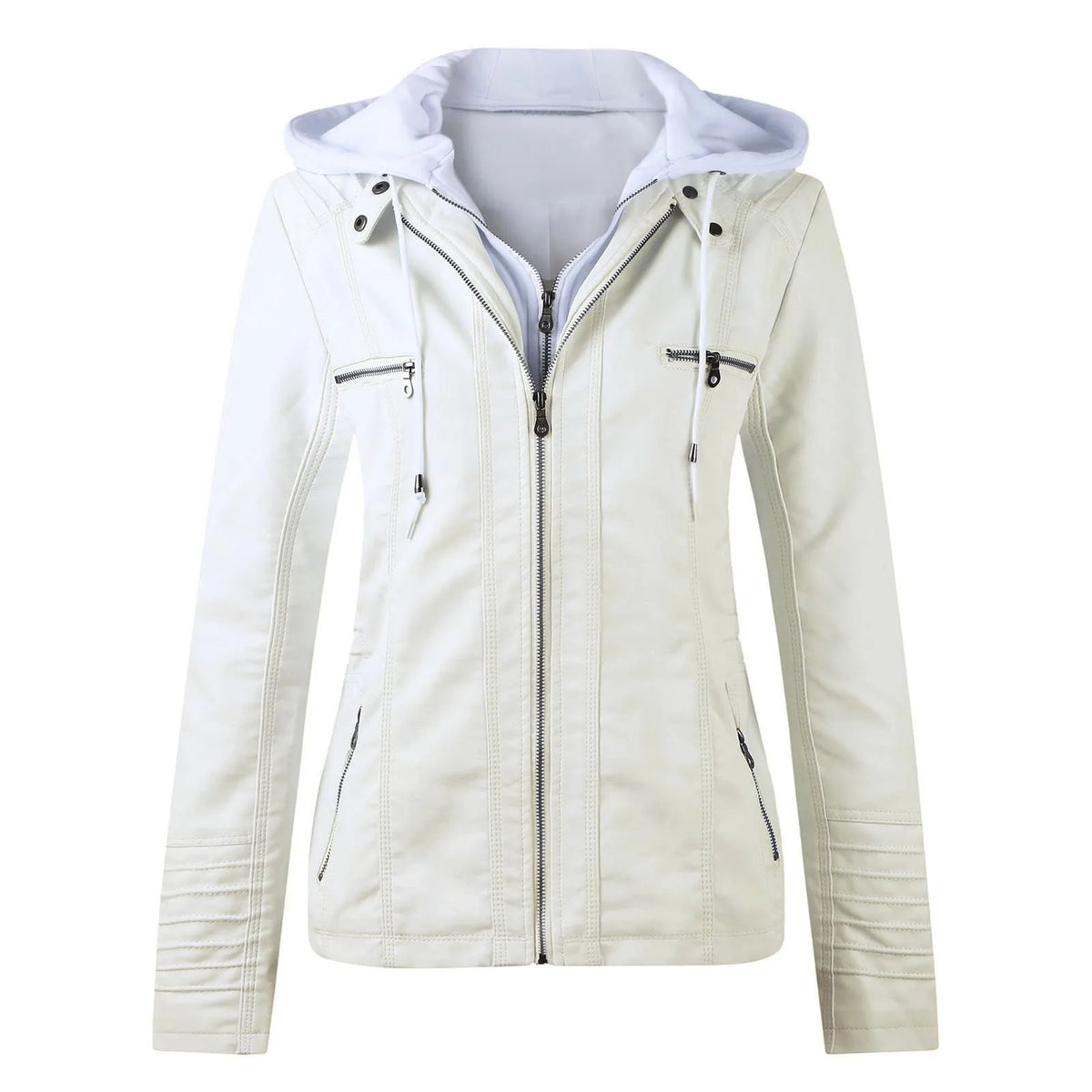 Veste femme effet cuir à capuche – Style biker zippé