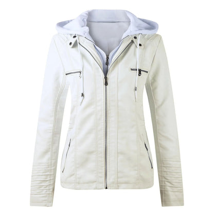 Veste femme effet cuir à capuche – Style biker zippé