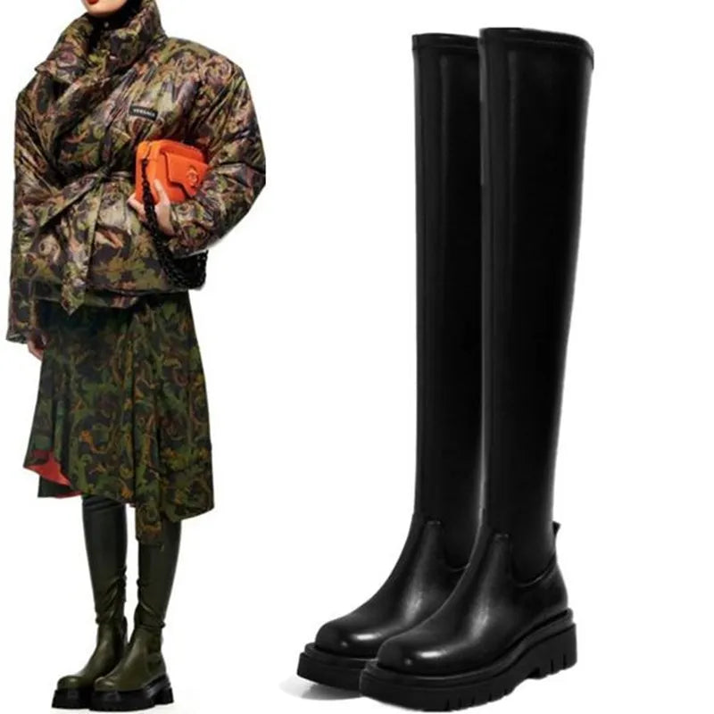 Cuissardes femme simili cuir à talon plat