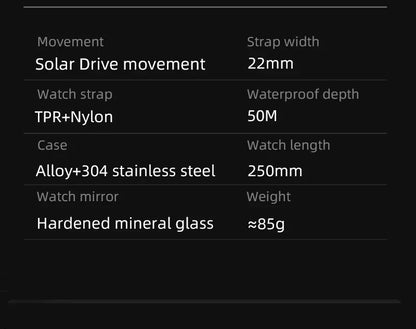 Montre Homme NORTH EDGE MACH 2024 – Solaire – Étanche 50M – Double Fuseau Horaire – Bracelet TPR & Nylon – Style Pilote - BLACKBEARD OUTDOOR INDUSTRIES