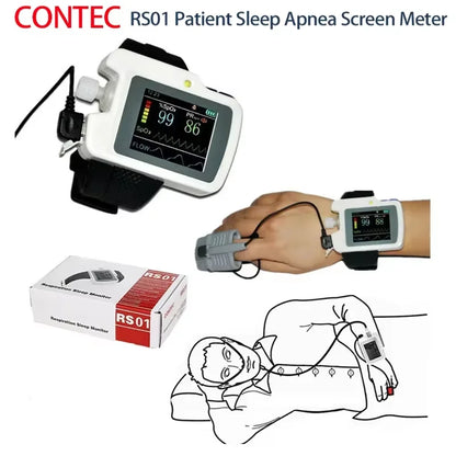 Contec RS01 – Moniteur de Sommeil et Apnée | SpO2, Fréquence Cardiaque, Flux Nasal, Enregistrement 20h