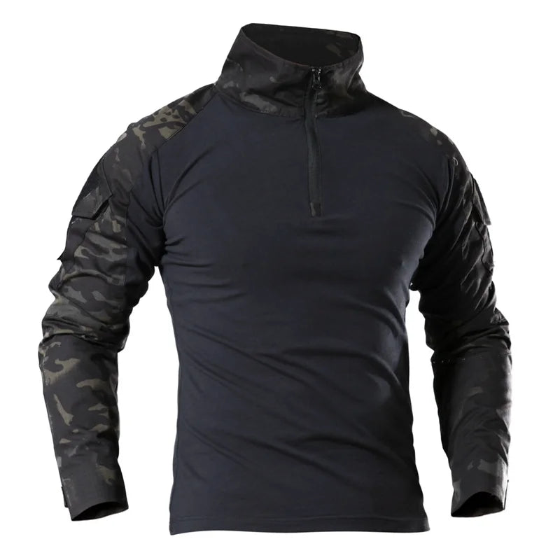 T-Shirt Tactique Militaire Manches Longues – Camouflage CP, Coton DRYTEC, Homme