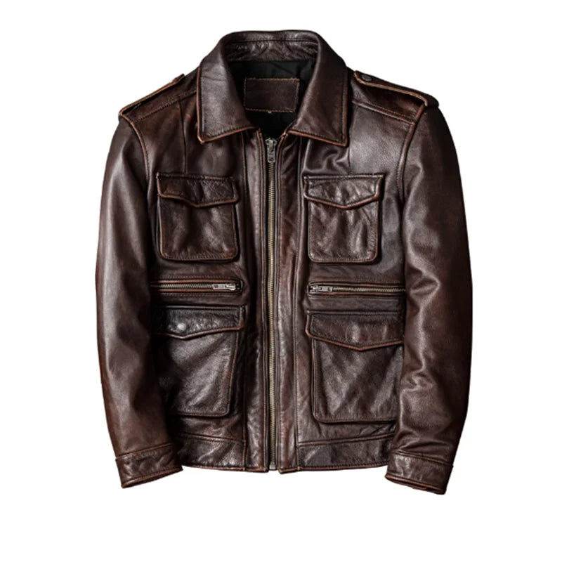 Veste en Cuir Véritable M65 Homme — Moto, Outdoor & Chasse | Noir & Marron | M à 8XL - BLACKBEARD OUTDOOR INDUSTRIES