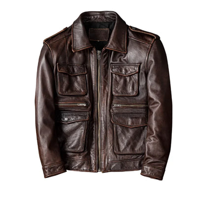 Veste en Cuir Véritable M65 Homme — Moto, Outdoor & Chasse | Noir & Marron | M à 8XL - BLACKBEARD OUTDOOR INDUSTRIES