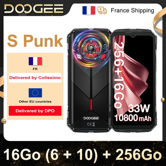 DOOGEE S Punk Rugged Smartphone 6.58" FHD+ Display | 10800mAh Battery | 16GB RAM (6+10) + 256GB ROM | Android 14 | 50MP Camera | LED Light Effects - BLACKBEARD OUTDOOR INDUSTRIES
