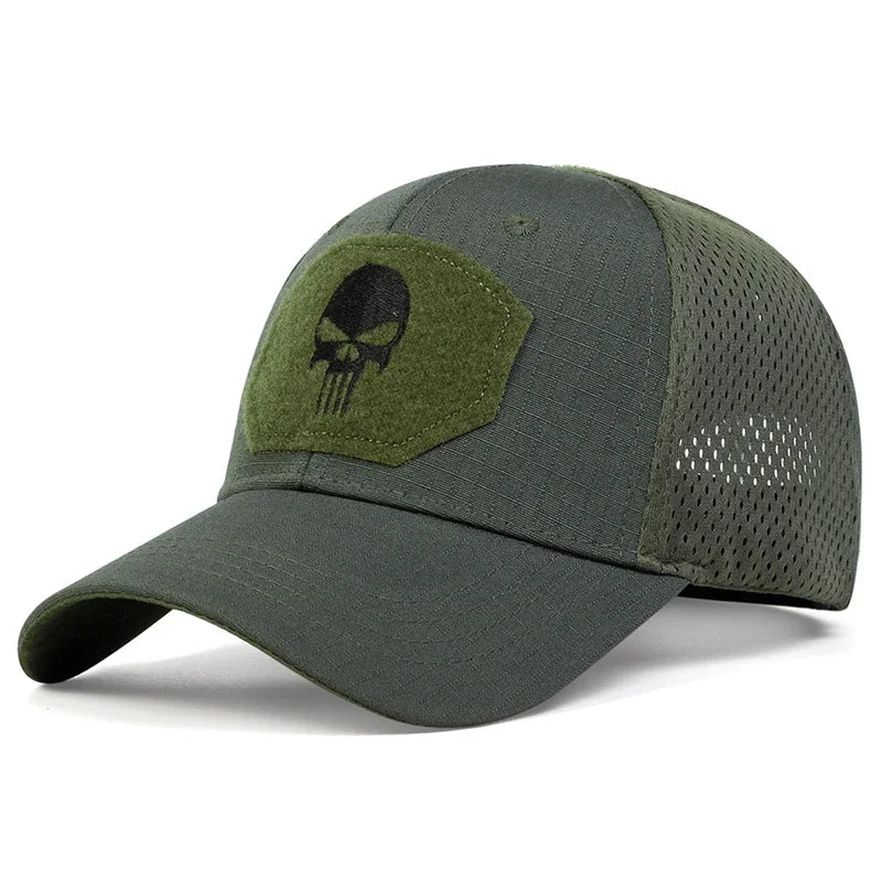 Casquette Baseball Skull Brodée – Camouflage & Uni Réglable Respirante Unisexe Outdoor