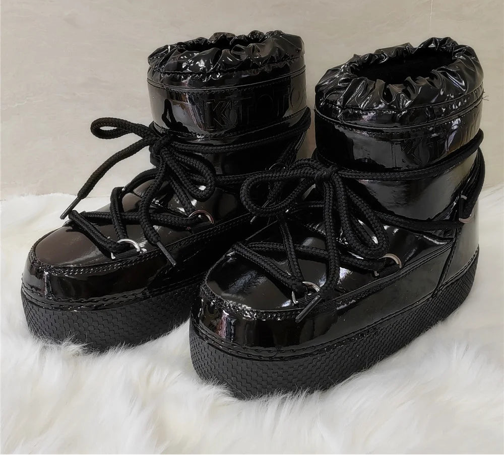 Bottines de neige brillantes femme à lacets