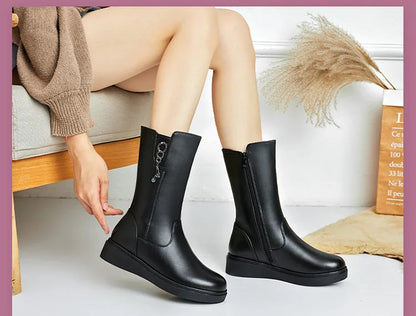 Bottes Neige Femme en Cuir – Fourrées Laine Épaisse | Confort & Chaleur | Tailles 35 à 43 - BLACKBEARD OUTDOOR INDUSTRIES