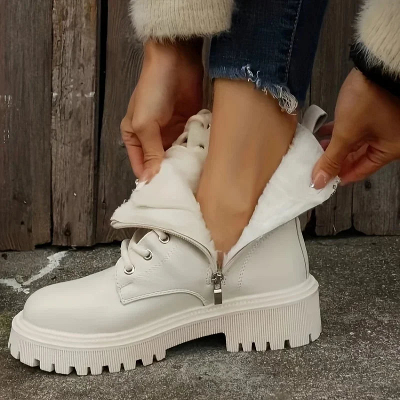 Bottines Femme Plateforme Fourrées – Zip Latéral Bout Rond Hiver