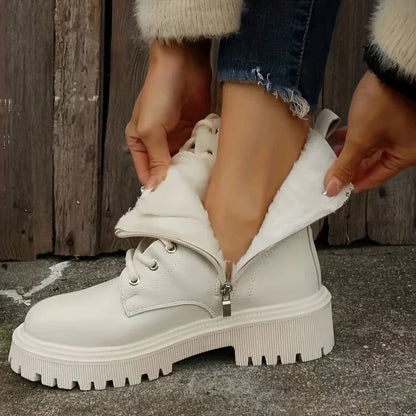 Bottines Femme Plateforme Fourrées – Zip Latéral Bout Rond Hiver